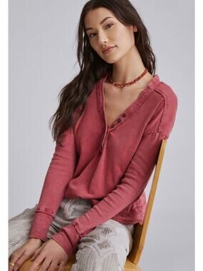ANTHROPOLOGIE Pilcro Henley Swing Top Red XS